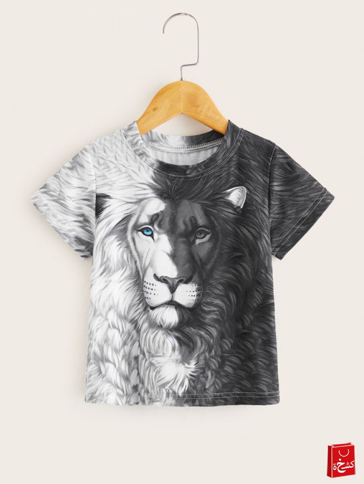 Toddler Boys 3D Lion Print Spliced Tee
