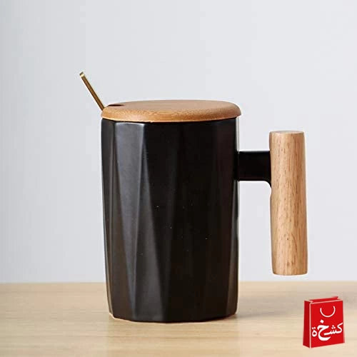 Ceramic Coffee Mug Gift Set Wooden Handle-350Ml