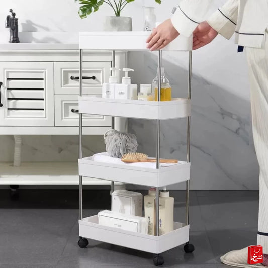 4-Tier Kitchen Trolley Fruit & Vegetable Basket Storage Rack White -91cm
