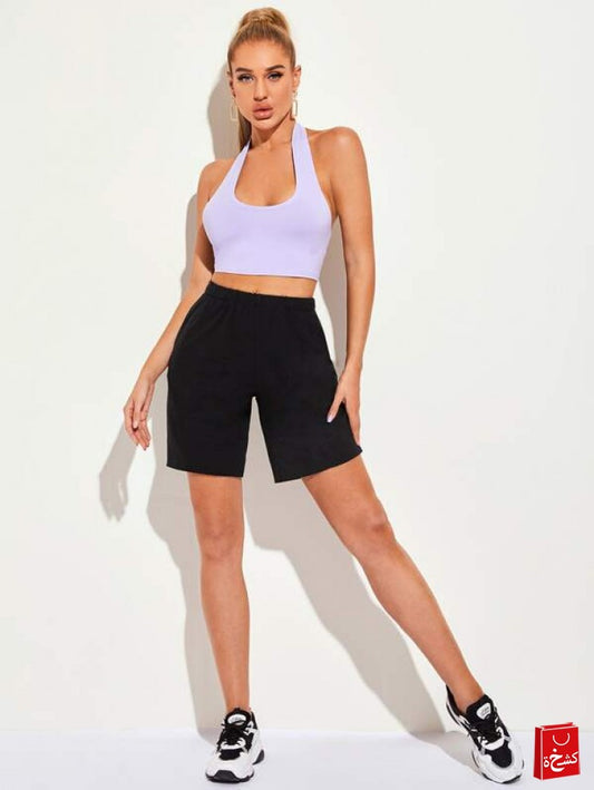 SHEIN Slant Pocket Solid Track Shorts