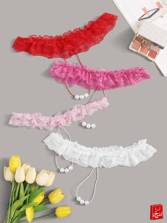 4pack Faux Pearl Ruffle Lace Panty Set