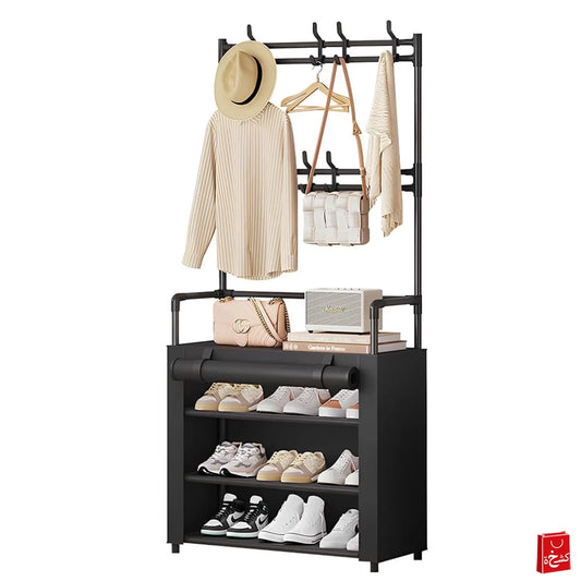 Shelf with Cover  Multi-Hanging Rack for Shoes , Stylish & Space-Saving  - 4 Layers, 60cm Width, Dustproof, Assembled  (Black)