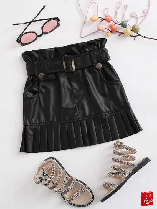 Toddler Girls Belted PU Leather Skirt