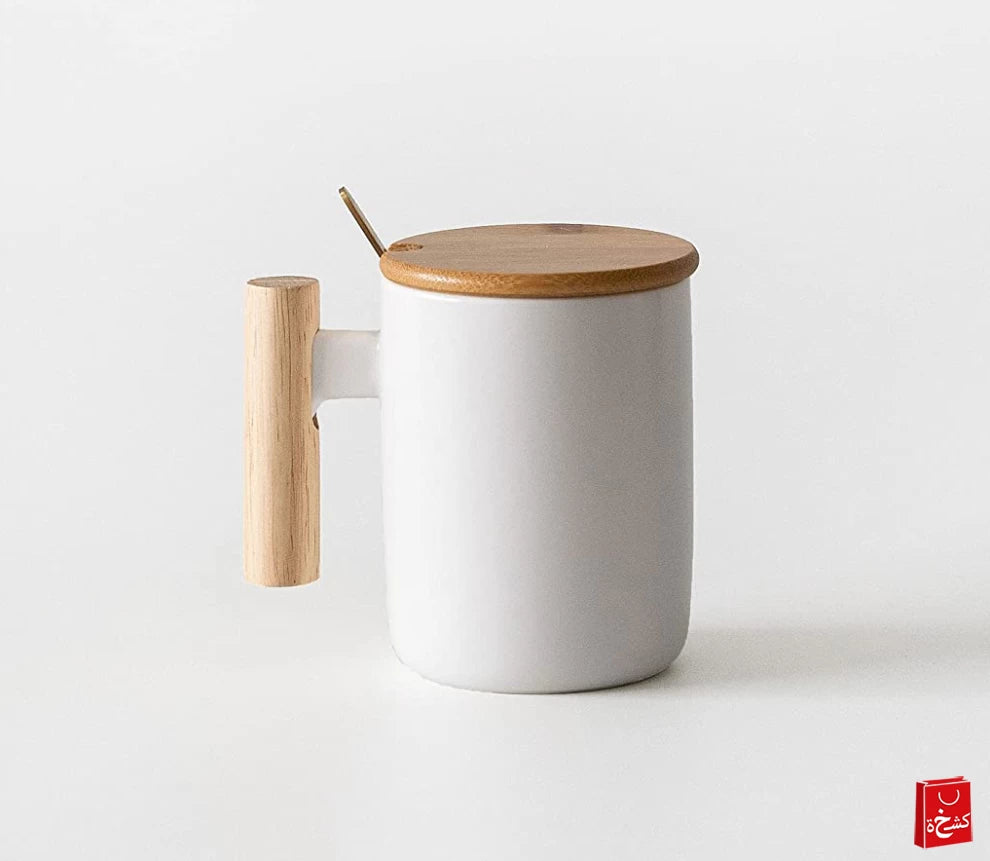Ceramic Coffee Mug Gift Set Wooden Handle-300Ml