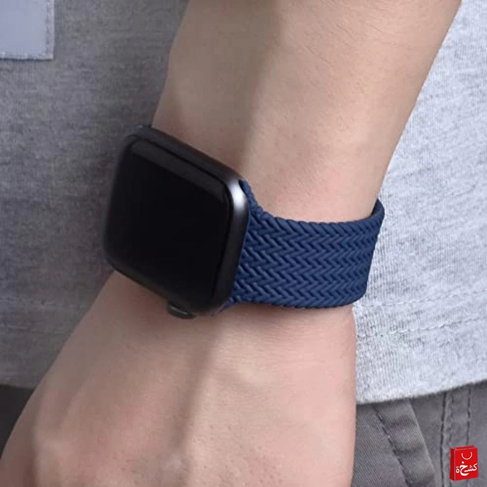 Braided Solo Loop Silicone Watchband For Apple watch- Blue Navy