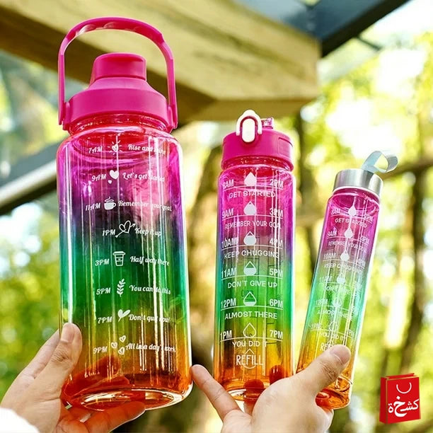 3psc Water Bottle with Straw And Handle, 2 Liter - Purple