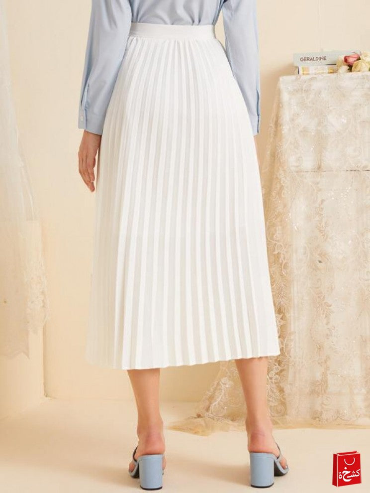 Button Front Longline Pleated Skirt