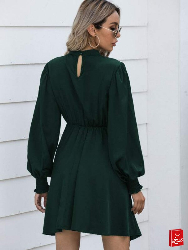 Solid Button Front Keyhole Back Dress