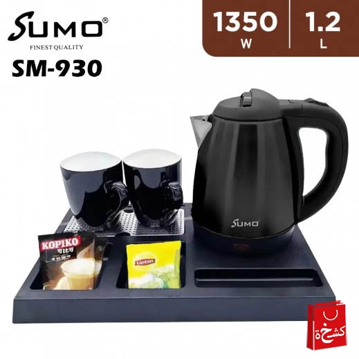 Sumo Electric Hotel Kettle With Ceramic Cups Black 1.2L-Black