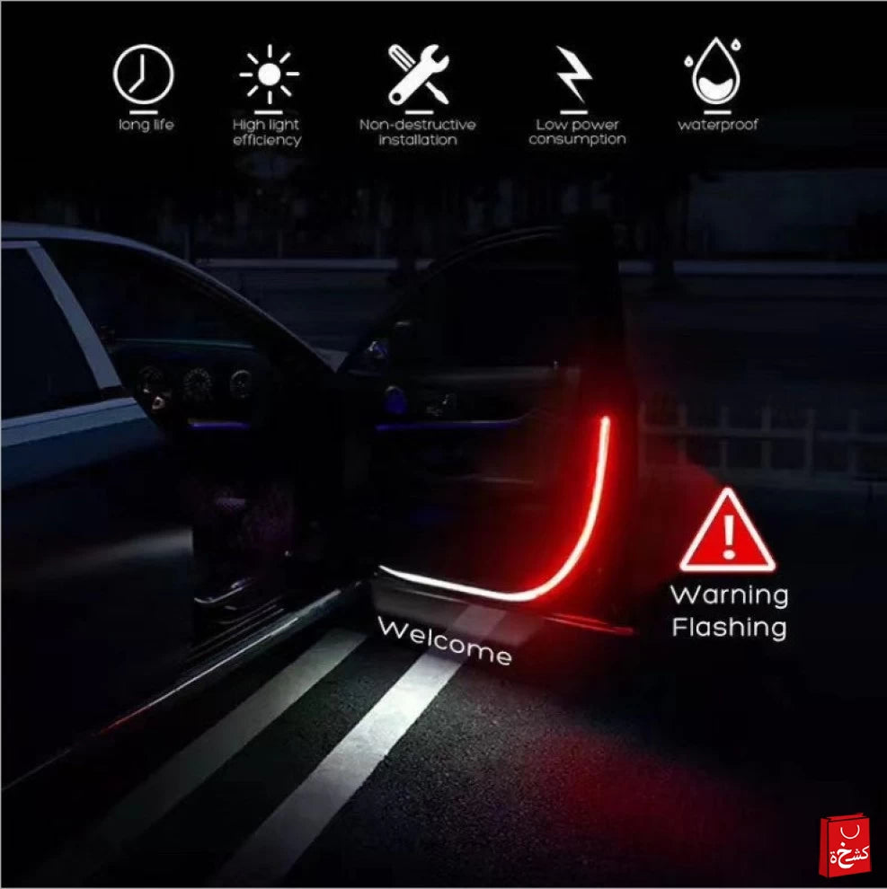 2in1 Car LED Door Warning Strip Strobe Flash Lamp Red White Anti-collision Welcome Decorative Light