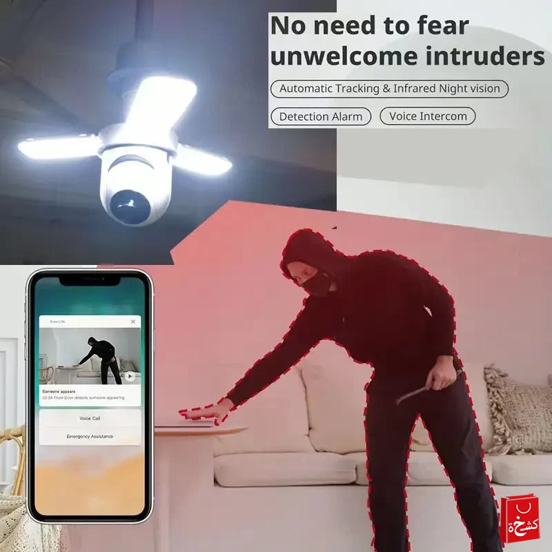 Camera 3MP HD 4G WiFi PTZ IP with LED Lights - E27 Bulb Camera for Home Security